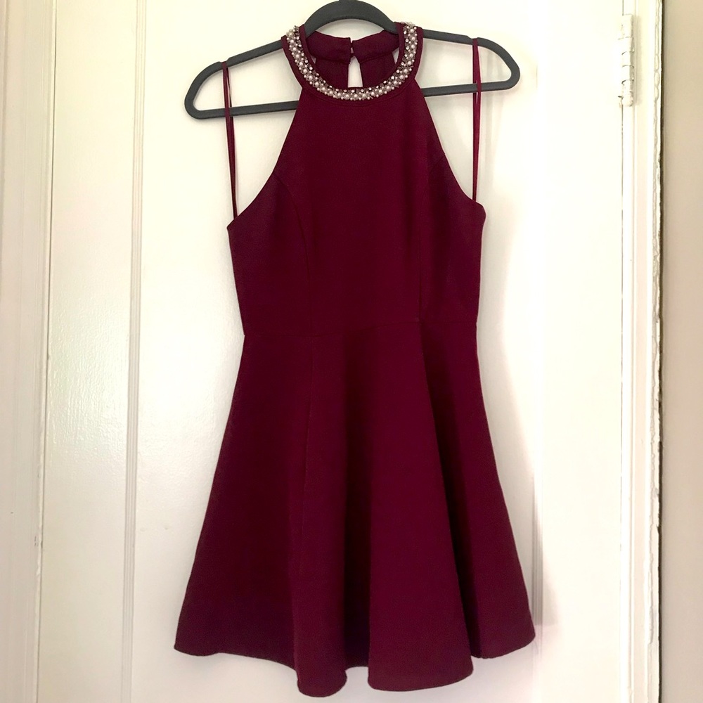 Beaded wine color cocktail dress